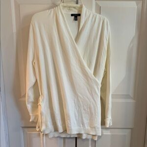 Lands' End Cream V-Neck Sweater Cozy Knit